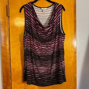 CJ Banks Pink and Black Striped Tank Top